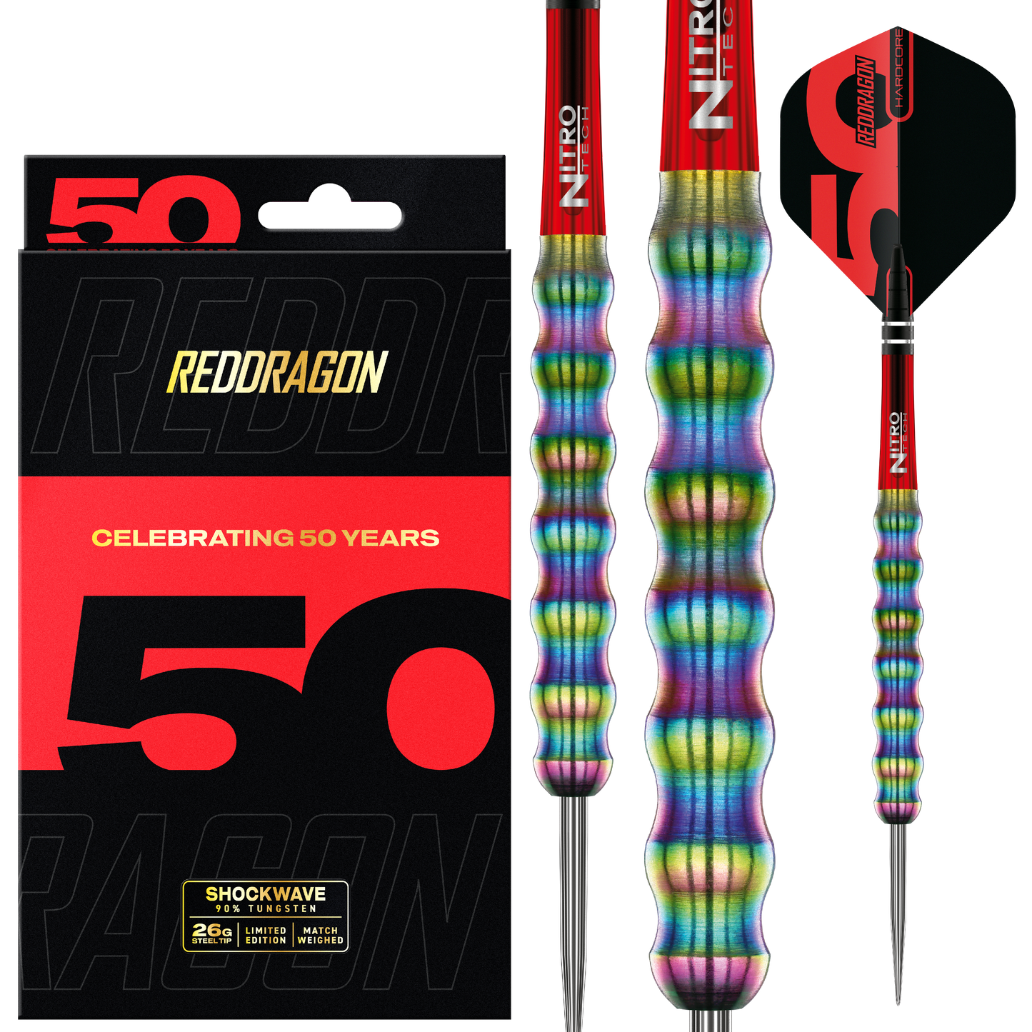 RED DRAGON 50TH ANNIVERSARY SHOCKWAVES 26G 90% STEEL TIP DARTS