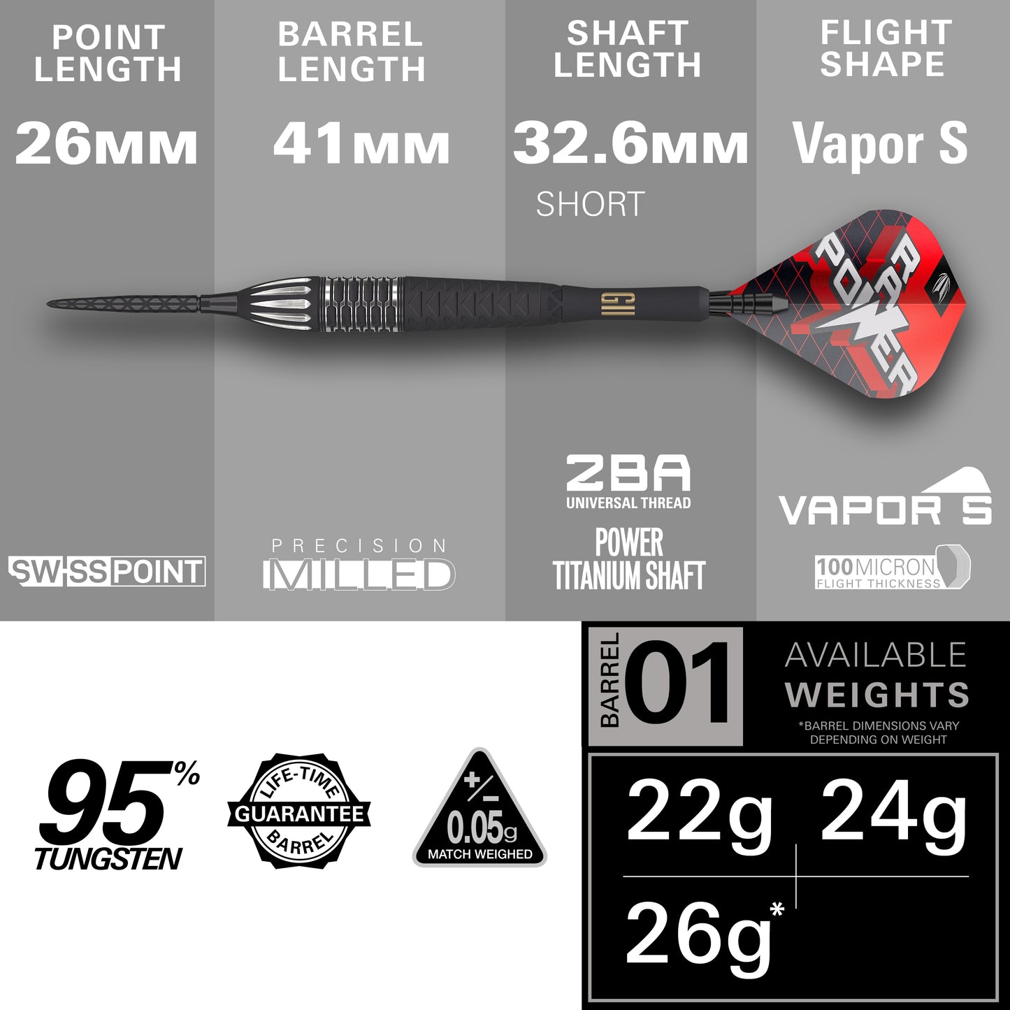 PHIL TAYLOR RAW POWER G11 95% SP STEEL TIP DART