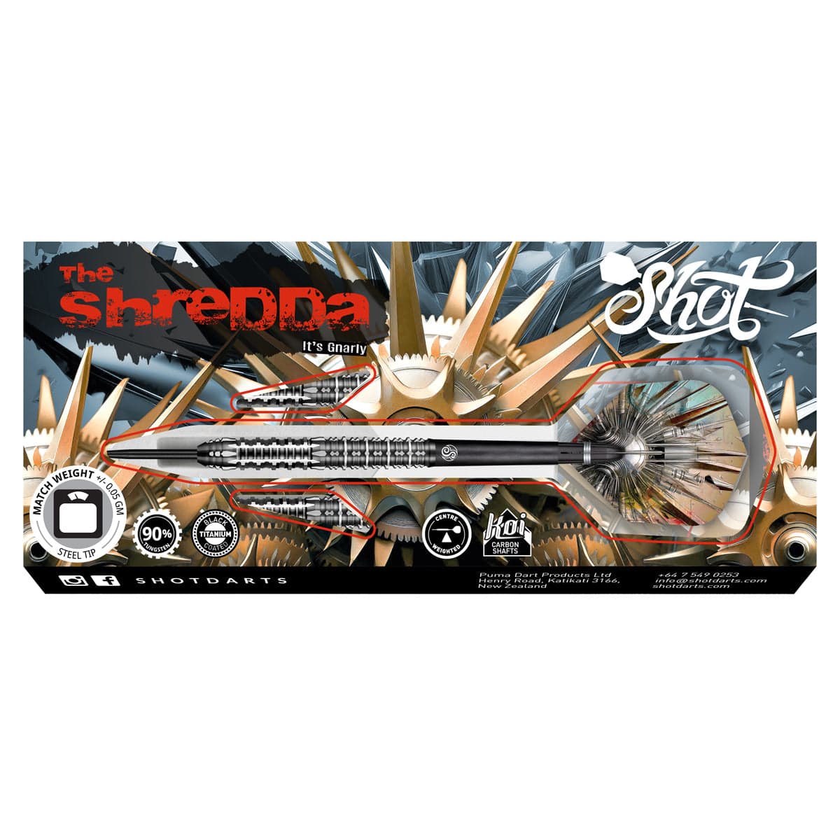 SHOT GNARLY SHREDDA 90% STEEL TIP DARTS