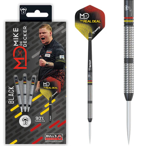 BULLS MIKE DE DECKER 90% STEEL TIP DARTS - BLACK EDITION