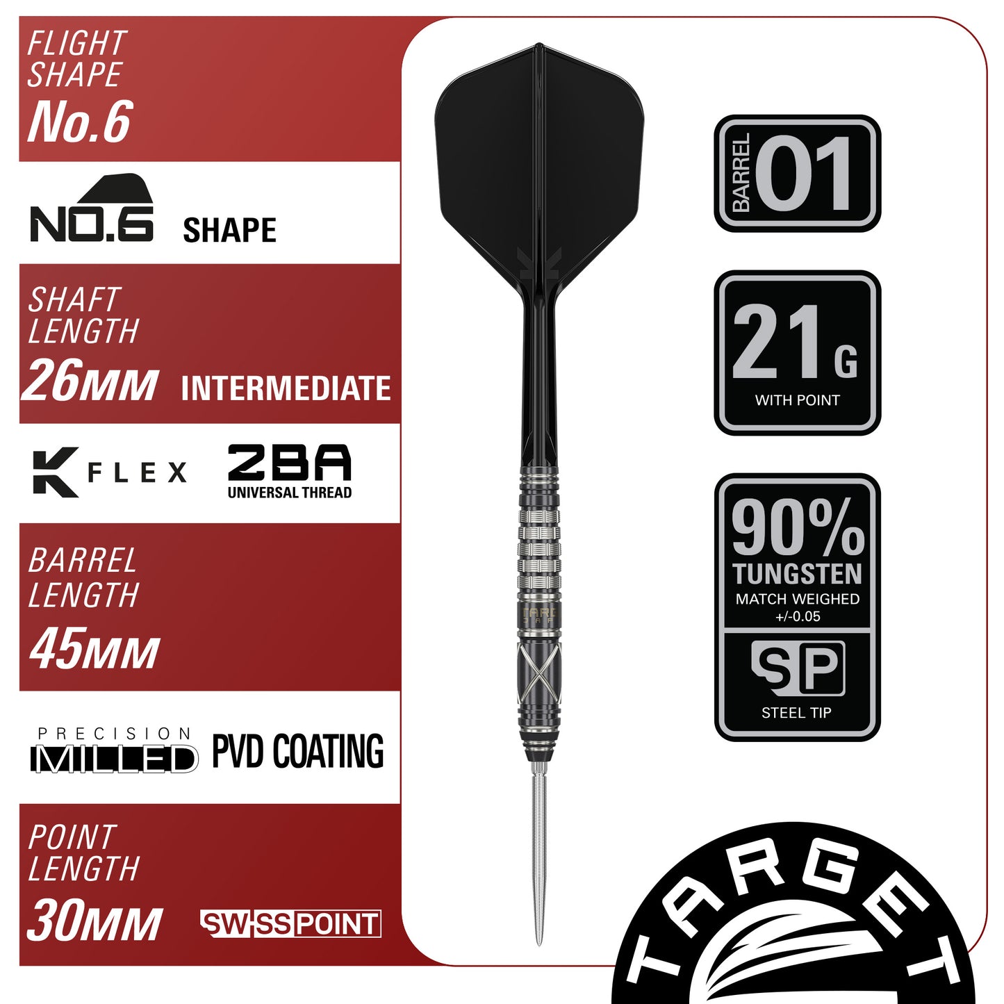 TARGET JAPAN BLACK MARQUE CHAOS 2.0 SP 90% STEEL TIP DARTS