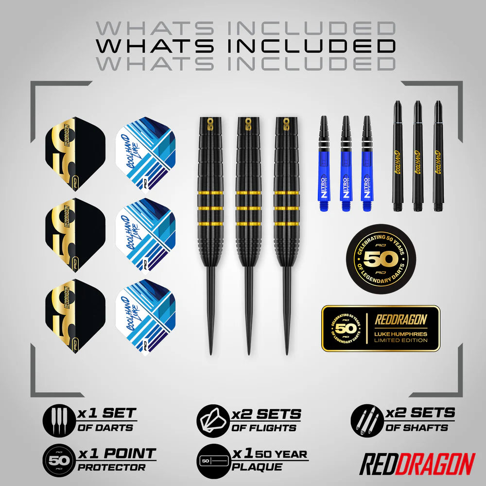 RED DRAGON LUKE HUMPHRIES 22G 90% 50 YEAR PLAYER EDITION DARTS BOX