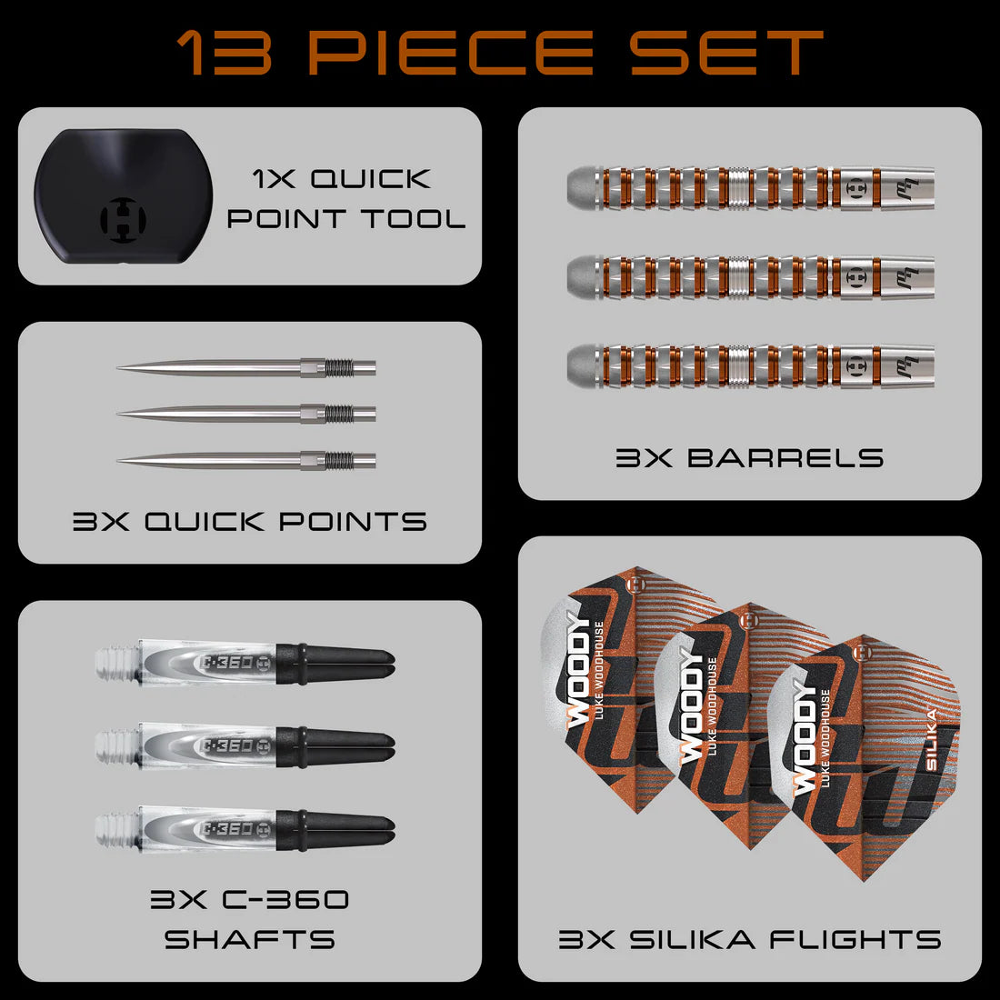 HARROWS LUKE WOODHOUSE 90% SERIES 3 QUICK POINT STEEL TIP DARTS