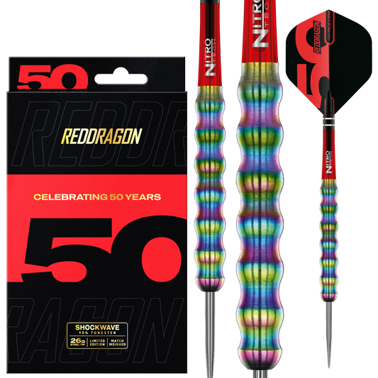 RED DRAGON 50TH ANNIVERSARY SHOCKWAVES 26G 90% STEEL TIP DARTS