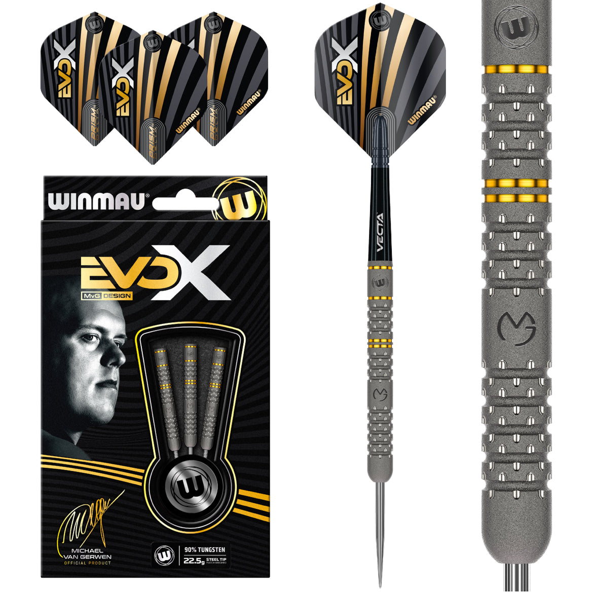 WINMAU MVG EVO X 22.5G 90% STEEL TIP DARTS