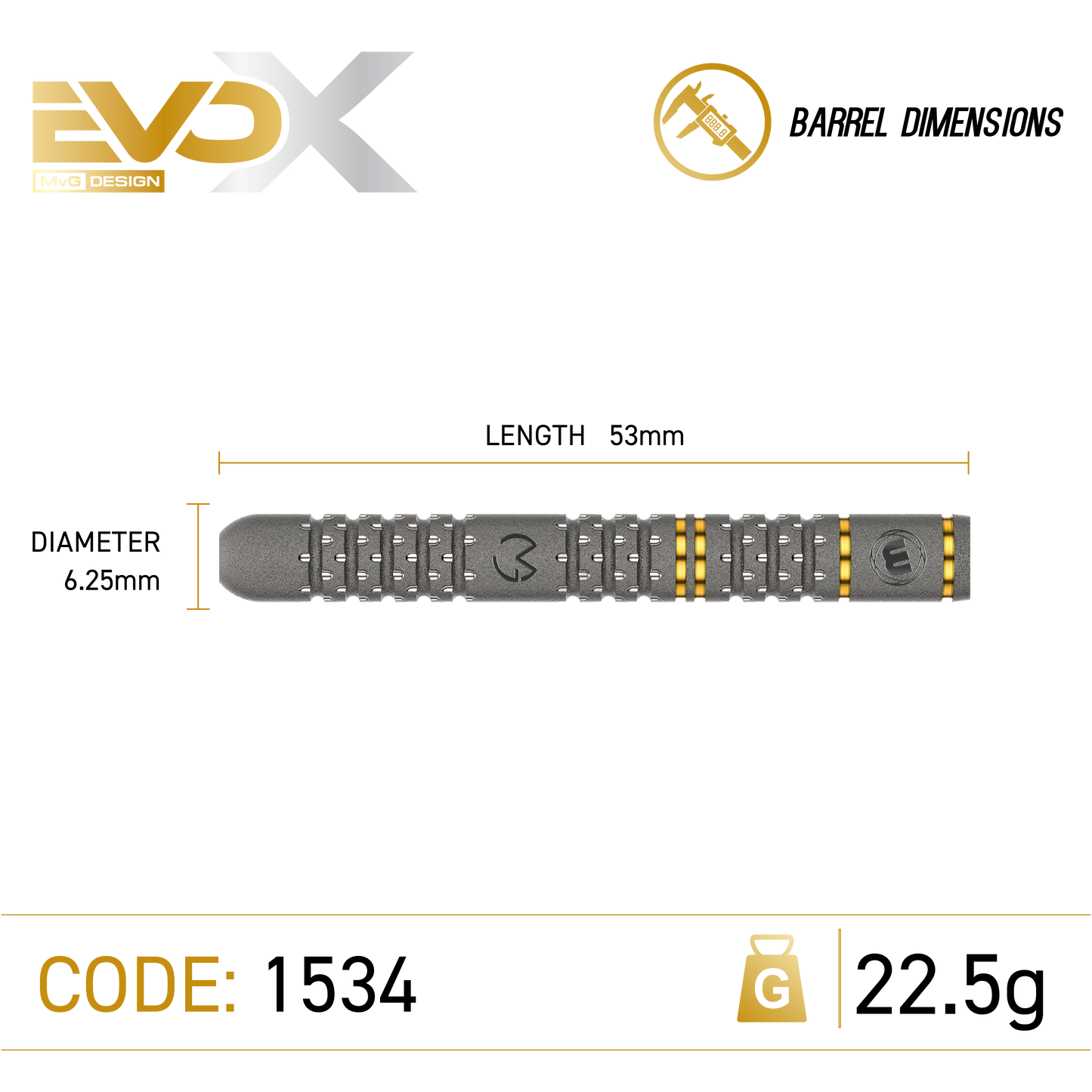 WINMAU MVG EVO X 22.5G 90% STEEL TIP DARTS