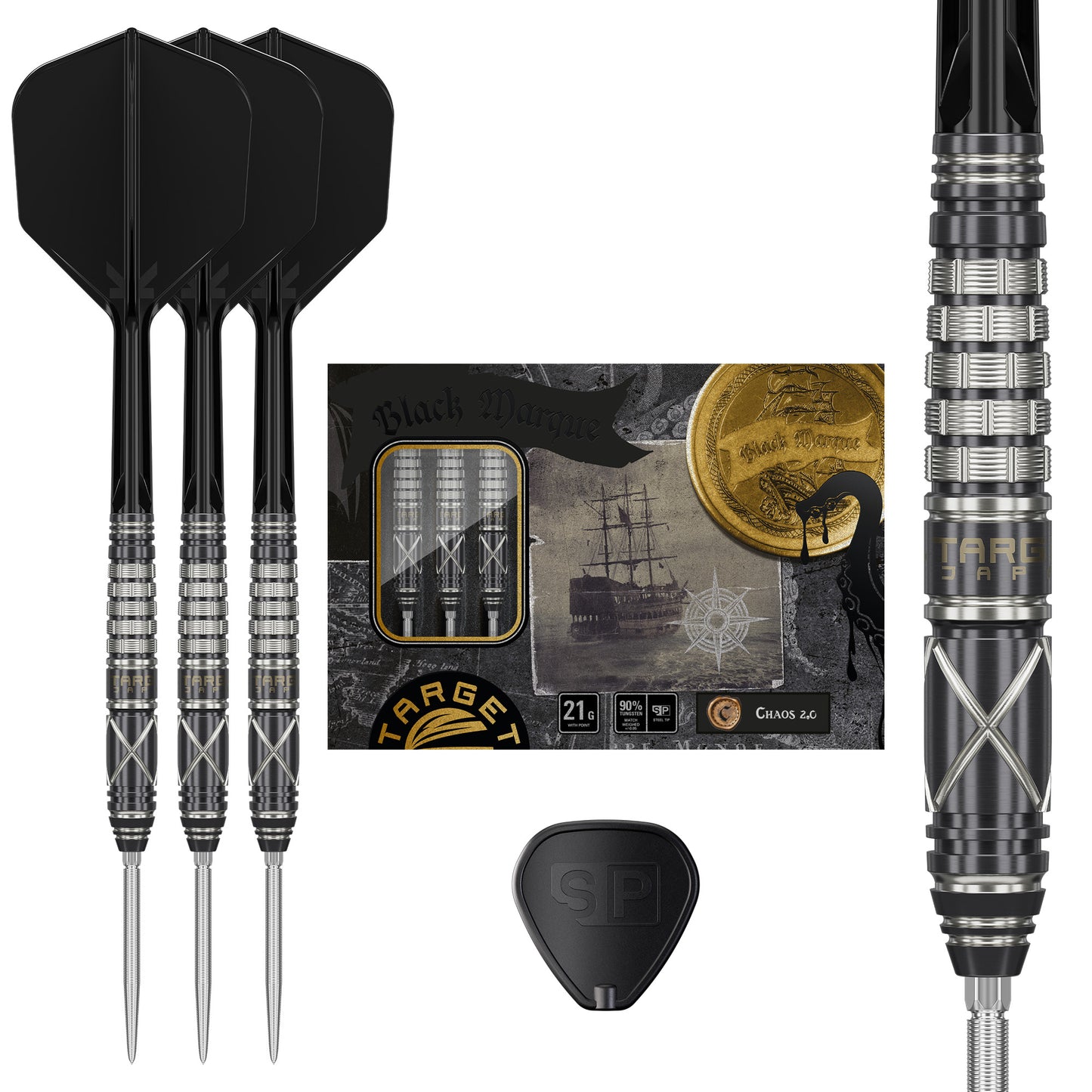 TARGET JAPAN BLACK MARQUE CHAOS 2.0 SP 90% STEEL TIP DARTS