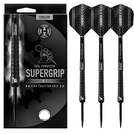 HARROWS SUPERGRIP 90% BLACK EDITION STEEL TIP DARTS