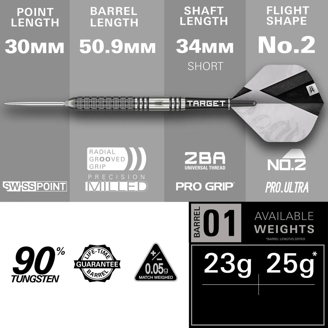 TARGET DARTS BEAU GREAVES G1 90% SP STEEL TIP DARTS