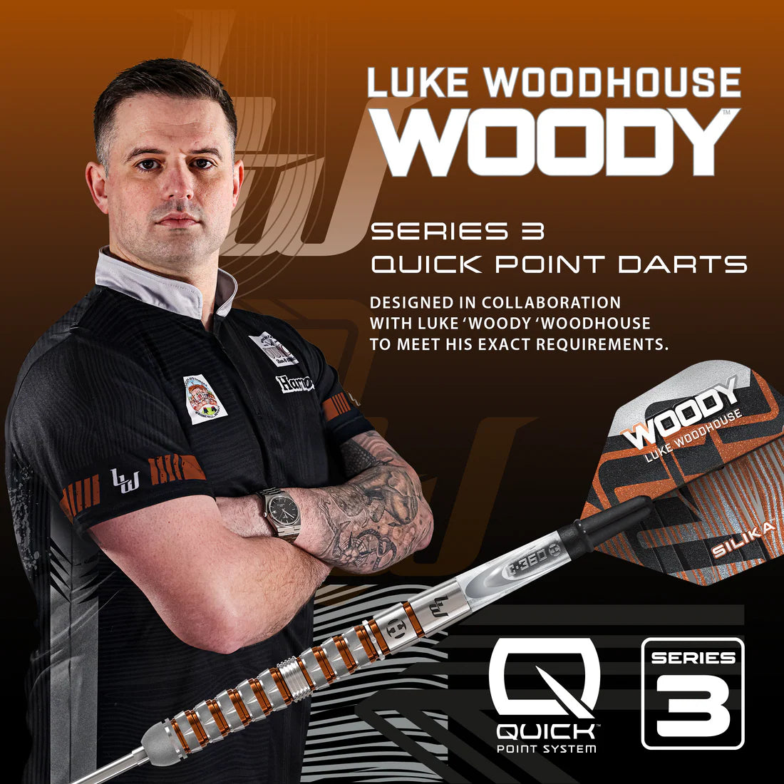 HARROWS LUKE WOODHOUSE 90% SERIES 3 QUICK POINT STEEL TIP DARTS