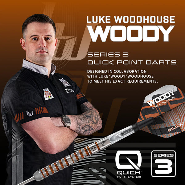 HARROWS LUKE WOODHOUSE 90% SERIES 3 QUICK POINT STEEL TIP DARTS