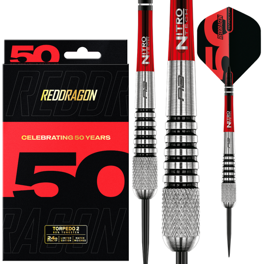 RED DRAGON 50TH ANNIVERSARY FLIGHTMASTER TORPEDO 2 24G 80% STEEL TIP DARTS