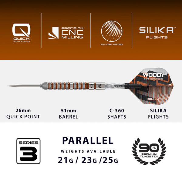 HARROWS LUKE WOODHOUSE 90% SERIES 3 QUICK POINT STEEL TIP DARTS