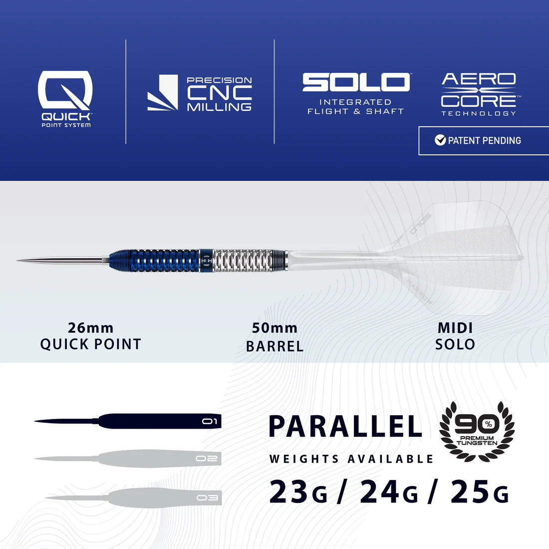 HARROWS GEO 01 90% QUICK POINT STEEL TIP DARTS