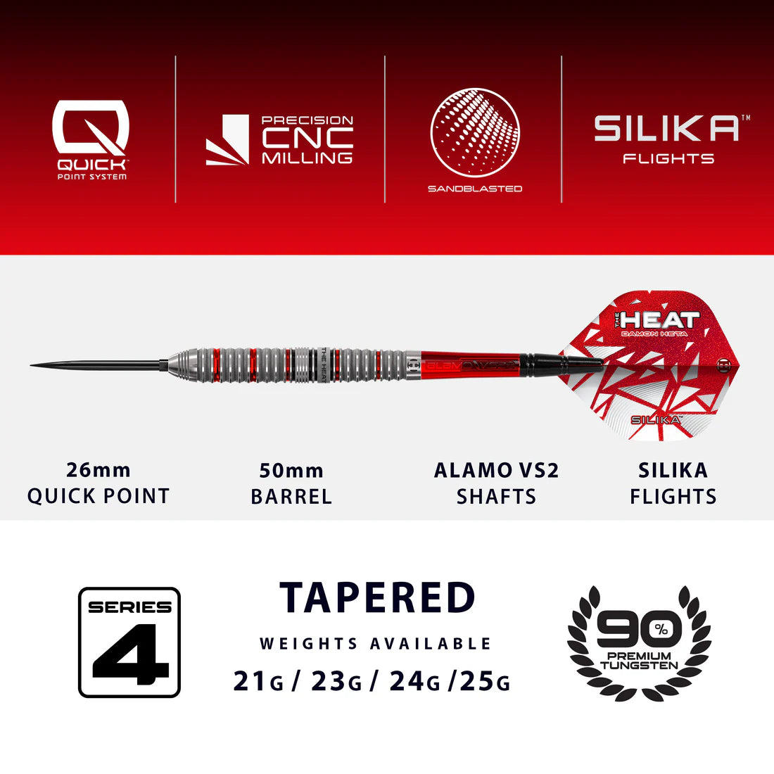 HARROWS DAMON HETA 90% SERIES 4 QUICK POINT STEEL TIP DARTS