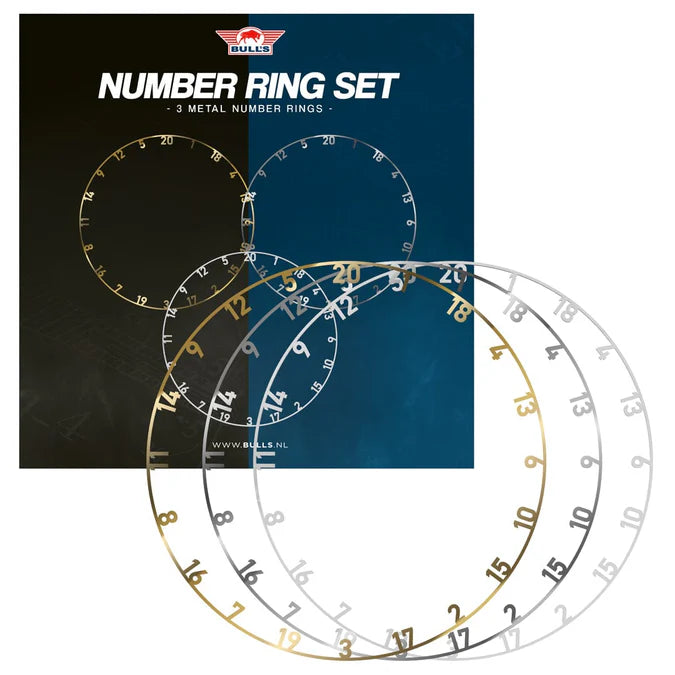 BULL'S NL METAL NUMBER RING SET - GOLD/SILVER/WHITE 3PC