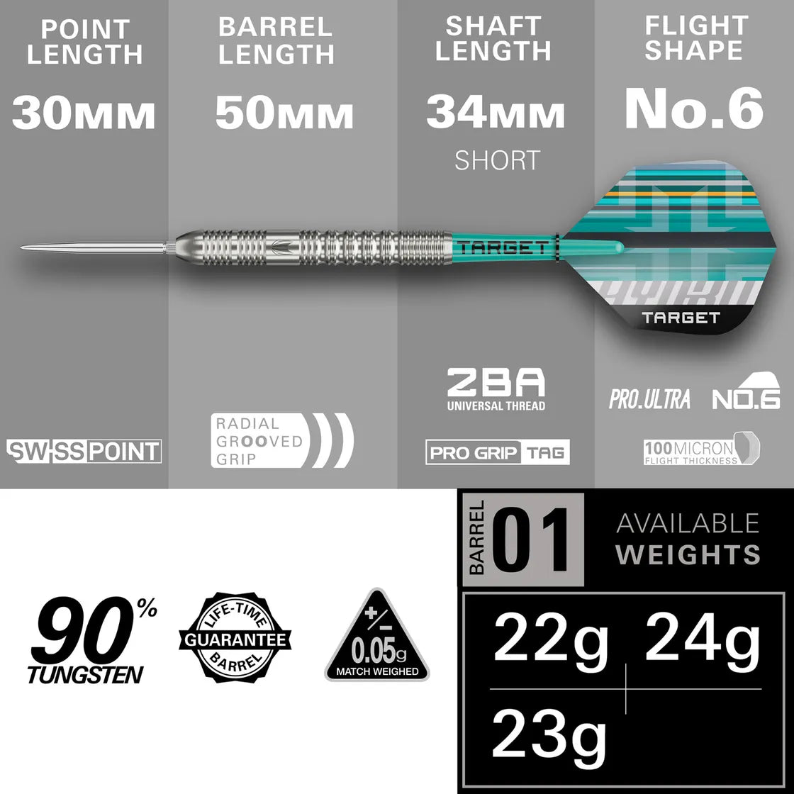 TARGET DARTS HYDRO 01 90% SP STEEL TIP DARTS