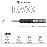 DATADART HAVOC 90% STEEL TIP DARTS DIMENSIONS