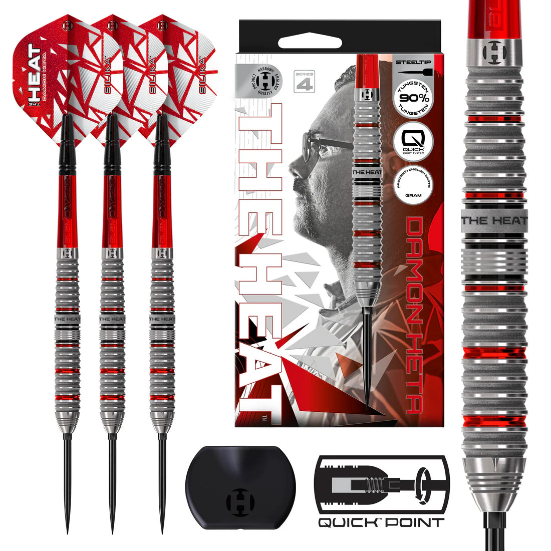 HARROWS DAMON HETA 90% SERIES 4 QUICK POINT STEEL TIP DARTS