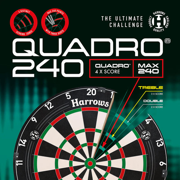 HARROWS QUADRO 240 DARTBOARD - PROFESSIONAL - AFRICAN SISAL