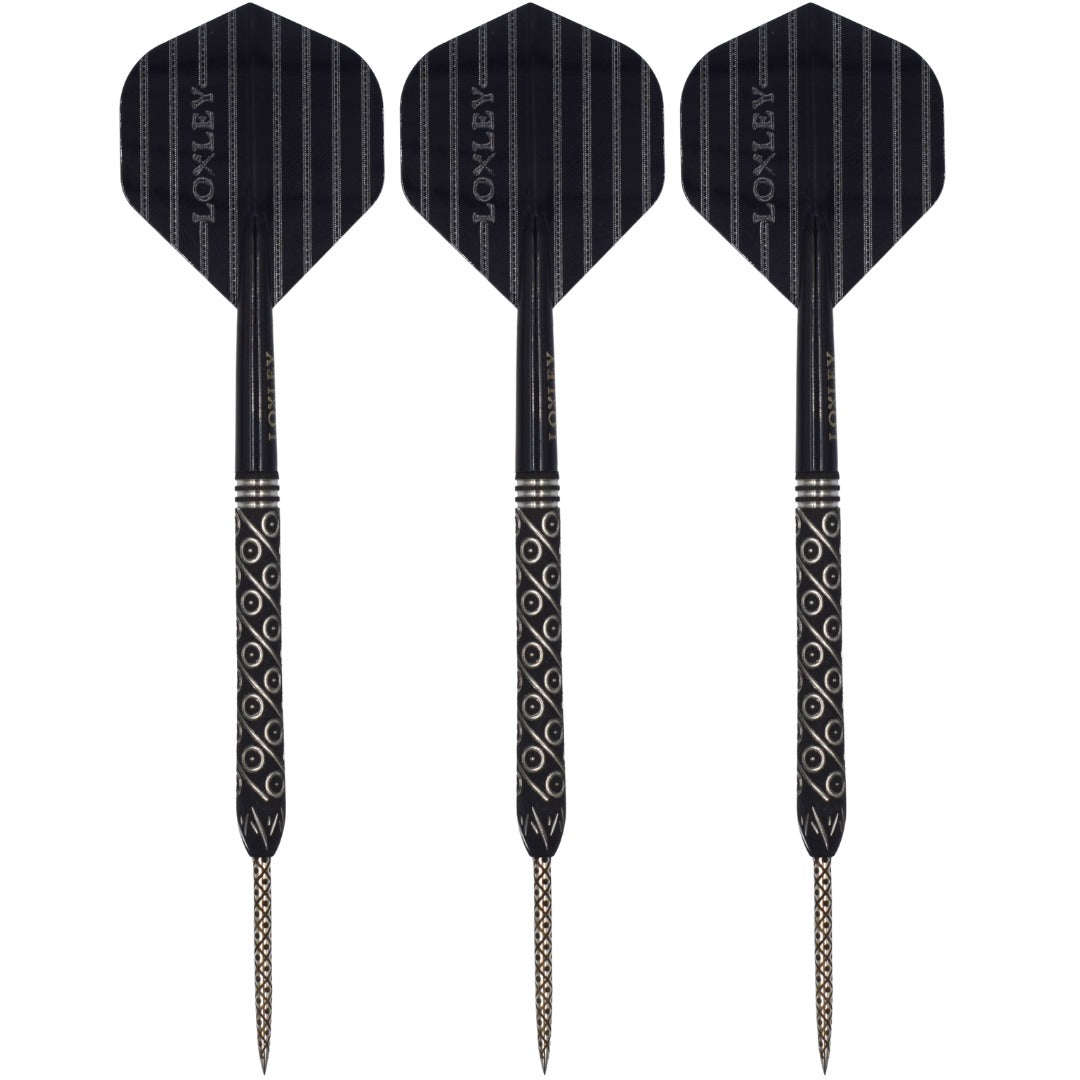 LOXLEY KRAKEN’S REVENGE LIMITED 'BLACK' EDITION 23G 90% STEEL TIP DARTS CLOSEUP
