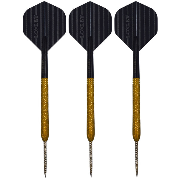 LOXLEY KRAKEN’S REVENGE LIMITED 'GOLD' EDITION 23G 90% STEEL TIP DARTS CLOSEUP