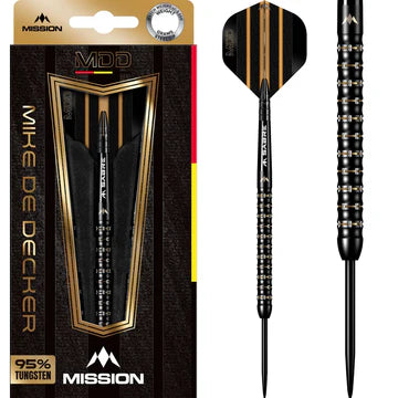MISSION MIKE DE DECKER 95% STEEL TIP DARTS - BLACK AND GOLD PVD