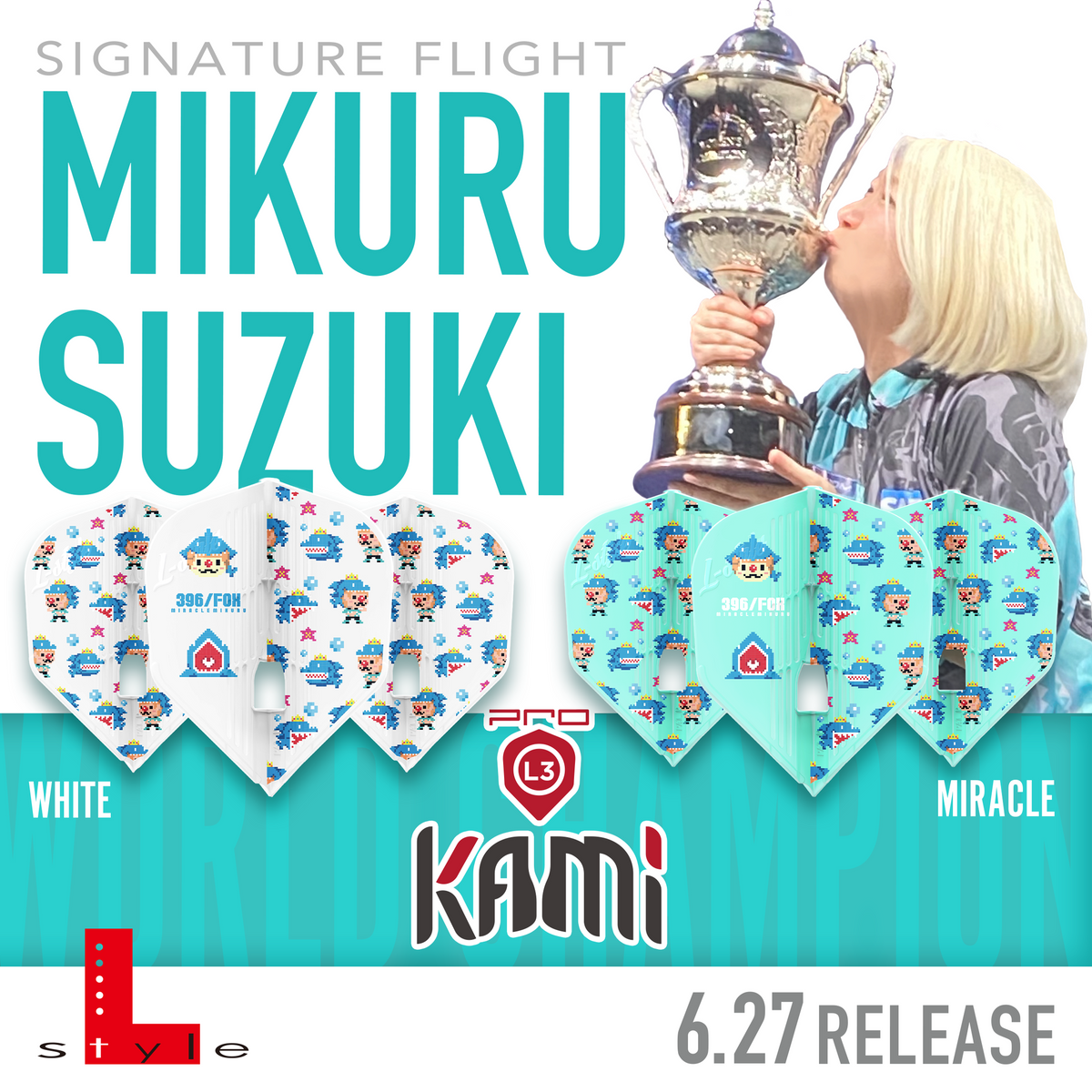 L-STYLE MIKURU SUZUKI L3 PRO KAMI SHAPE V4 WHITE DART FLIGHTS