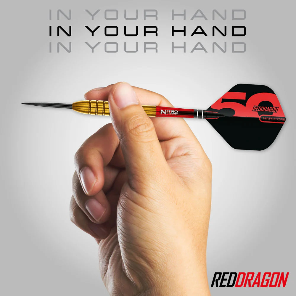 RED DRAGON 50TH ANNIVERSARY GOLDEN VIRGIN 5 95% STEEL TIP DARTS