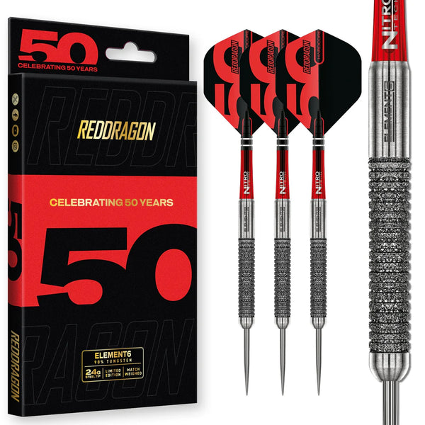 RED DRAGON 50TH ANNIVERSARY ELEMENT6 B 90% STEEL TIP DARTS