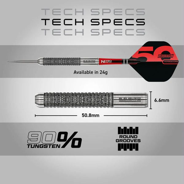 RED DRAGON 50TH ANNIVERSARY ELEMENT6 B 90% STEEL TIP DARTS