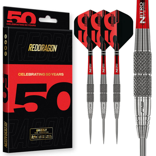 RED DRAGON 50TH ANNIVERSARY GRIZZLY 2 90% STEEL TIP DARTS