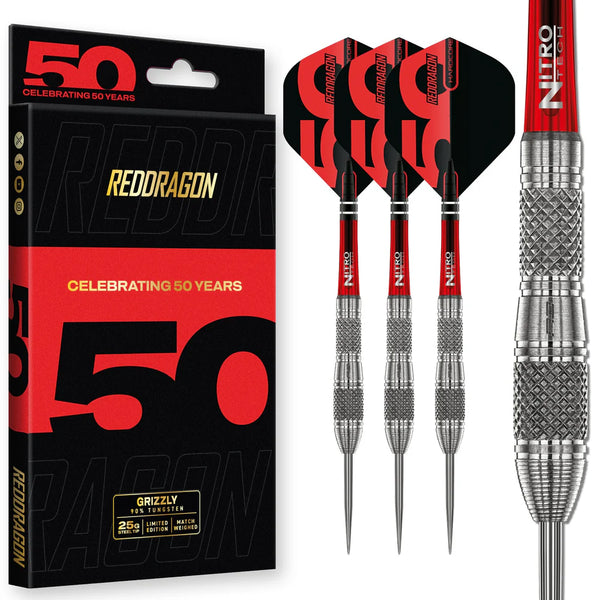 RED DRAGON 50TH ANNIVERSARY GRIZZLY 4 90% STEEL TIP DARTS