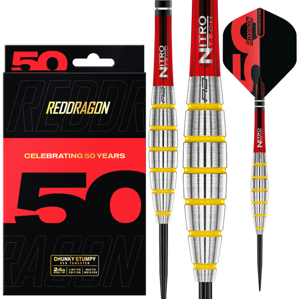 RED DRAGON 50TH ANNIVERSARY CHUNKY STUMPY 3 24G 85% STEEL TIP DARTS