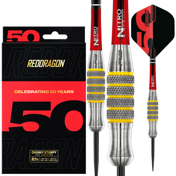 RED DRAGON 50TH ANNIVERSARY CHUNKY STUMPY 7 28G 85% STEEL TIP DARTS