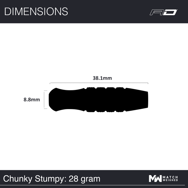 RED DRAGON 50TH ANNIVERSARY CHUNKY STUMPY 7 28G 85% STEEL TIP DARTS DIMENSIONS