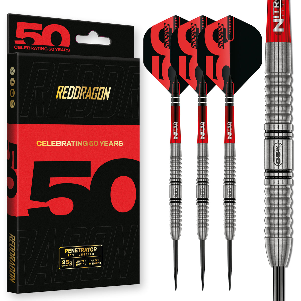 RED DRAGON 50TH ANNIVERSARY PENETRATOR 1 25G 95% STEEL TIP DARTS
