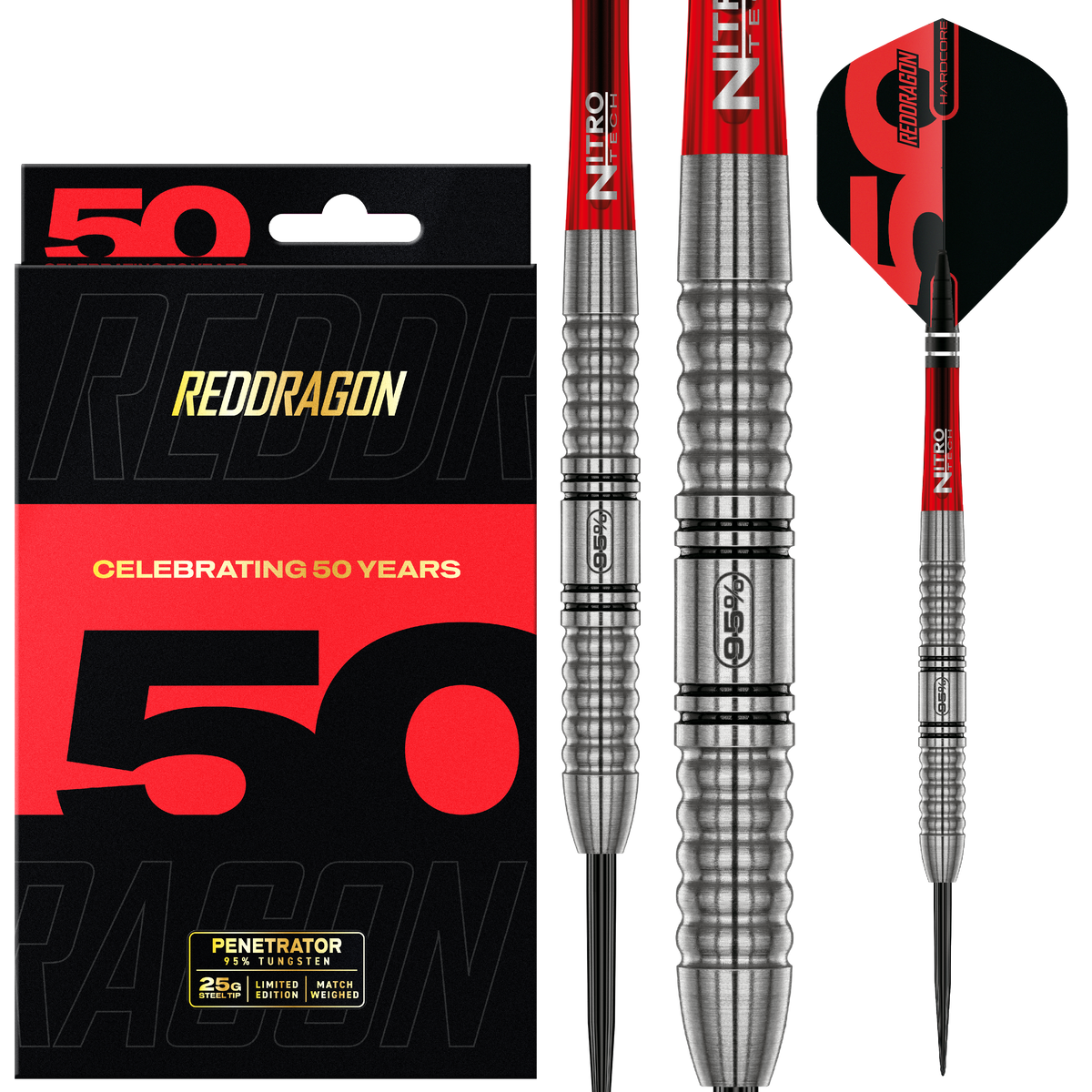 RED DRAGON 50TH ANNIVERSARY PENETRATOR 1 25G 95% STEEL TIP DARTS BARRELS