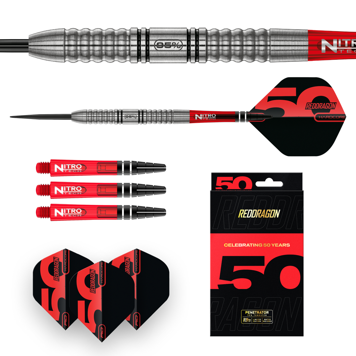 RED DRAGON 50TH ANNIVERSARY PENETRATOR 1 25G 95% STEEL TIP DARTS