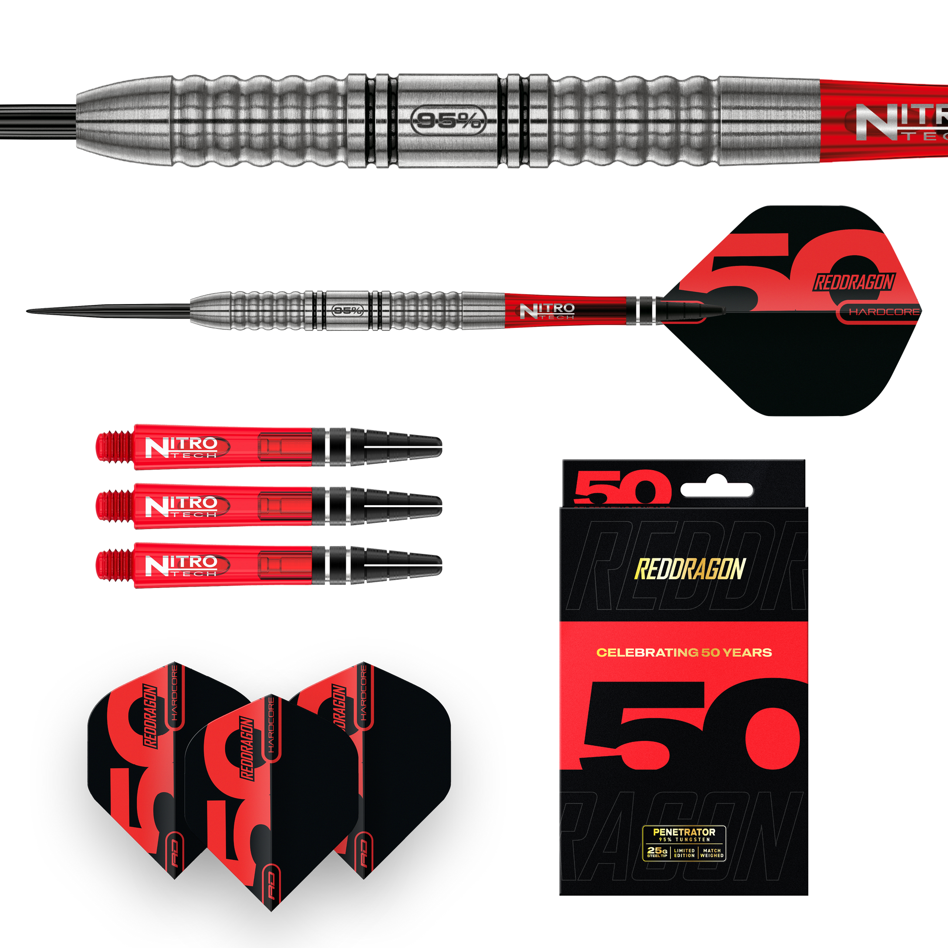 RED DRAGON 50TH ANNIVERSARY PENETRATOR 1 25G 95% STEEL TIP DARTS
