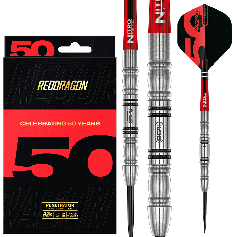 RED DRAGON 50TH ANNIVERSARY PENETRATOR 4 23G 95% STEEL TIP DARTS