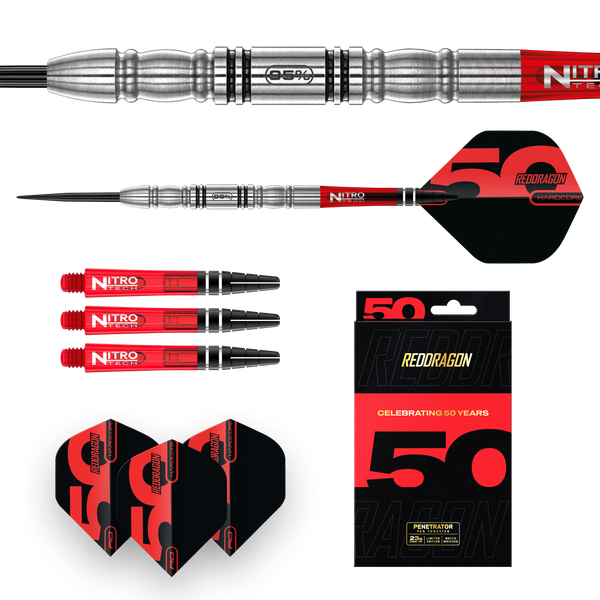 RED DRAGON 50TH ANNIVERSARY PENETRATOR 4 23G 95% STEEL TIP DARTS CONTENTS