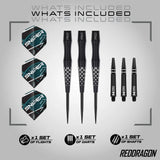 RED DRAGON DARTS CONNOR SCUTT V1 22G 90% STEEL TIP DARTS WHATS INCLUDED