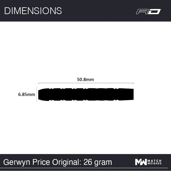RED DRAGON GERWYN PRICE BLUE ORIGINALS 90% STEEL TIP DARTS  26G DIMENSIONS