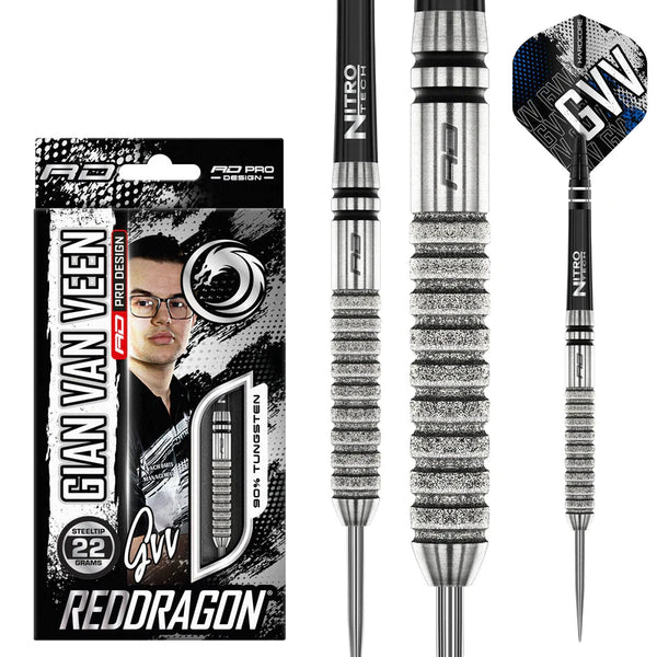 RED DRAGON GIAN VAN VEEN TOUR EDITION 22G 90% STEEL TIP DARTS