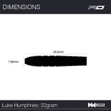 RED DRAGON LUKE HUMPHRIES TX1 PIONEER 90% STEEL TIP DARTS 22 GRAM DIMENSIONS