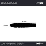 RED DRAGON LUKE HUMPHRIES TX1 PIONEER 90% STEEL TIP DARTS 24 GRAM DIMENSIONS