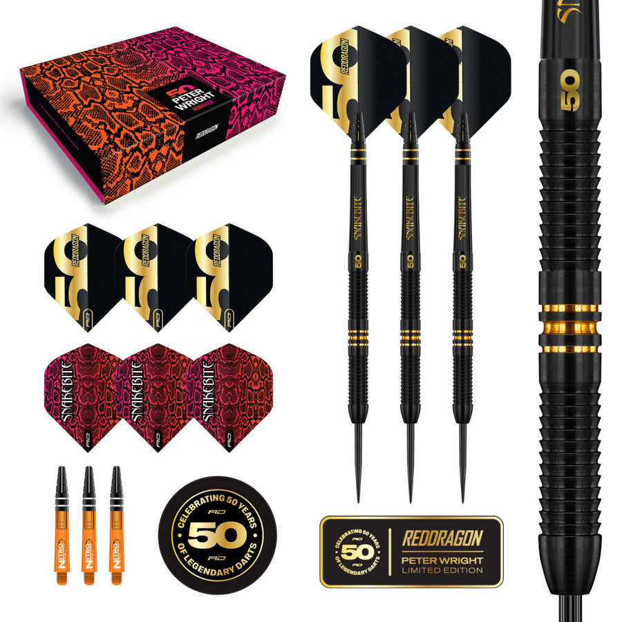 RED DRAGON PETER WRIGHT 21G 90% 50 YEAR LIMITEED EDITION PLAYER BOX