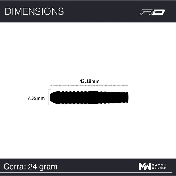 RED DRAGON PETER WRIGHT CORRA 90% STEEL TIP DARTS 24 GRAM DIMENSIONS