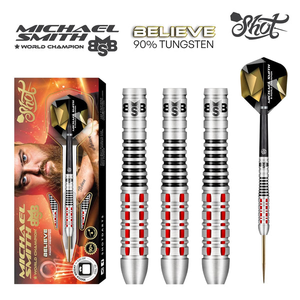 SHOT MICHAEL SMITH BELIEVE 90% STEEL TIP DARTS